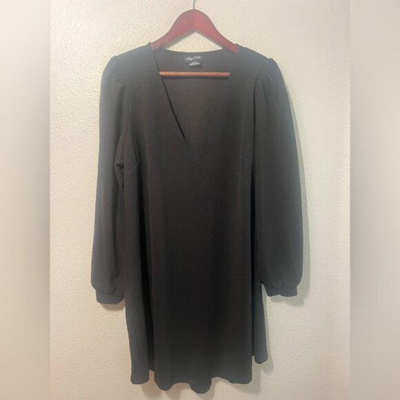 e: City Chic Quiero Black Long-Sleeve Shift Dress, Size XS/14 - Picture 1 of 4